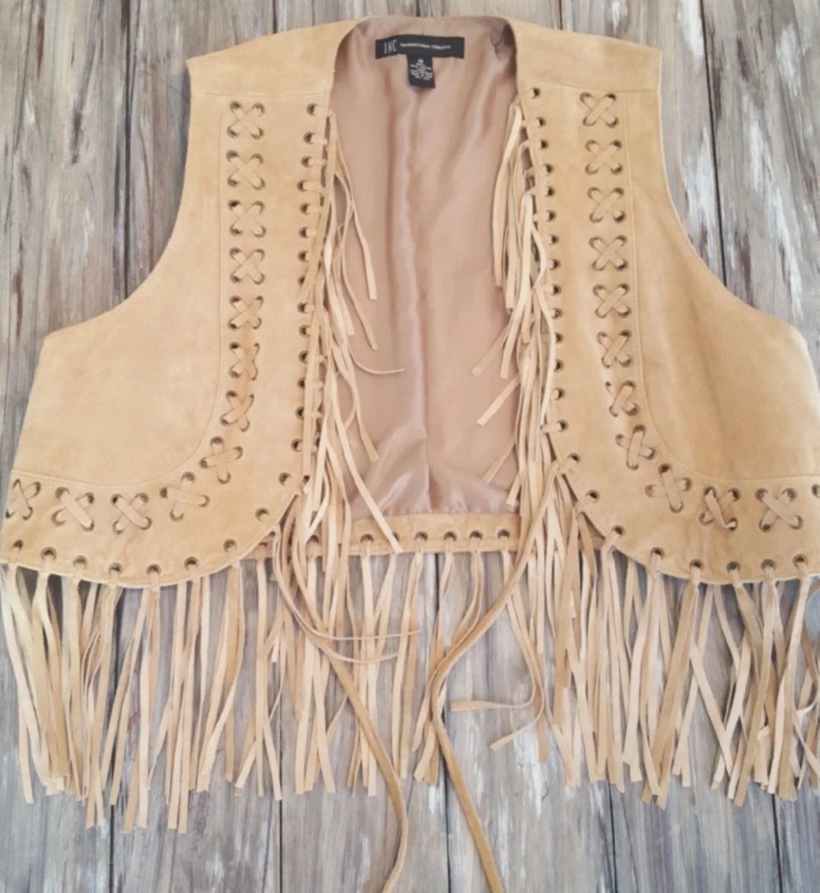 New INC leather fringe crop vest